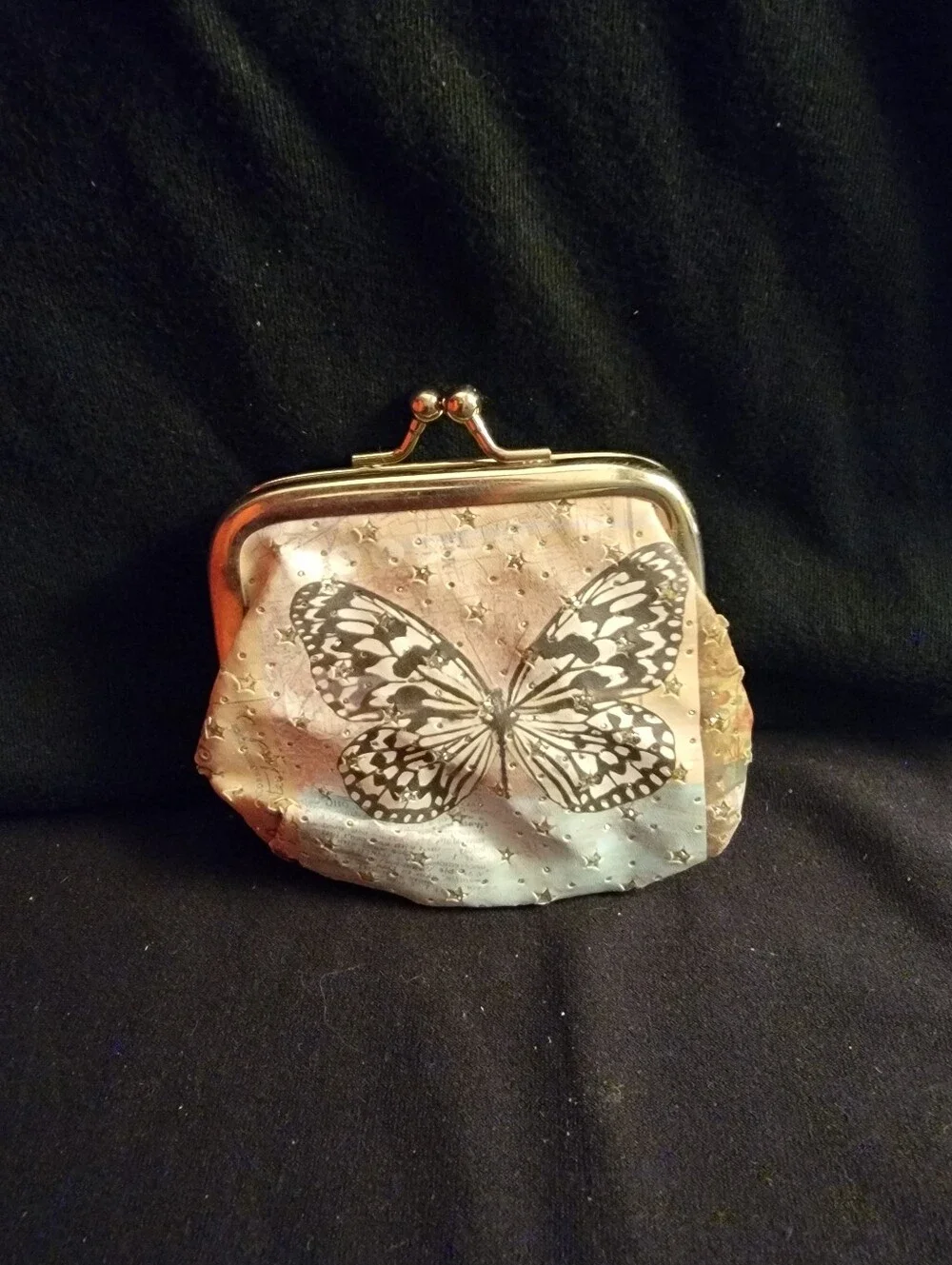 Pocetdance Butterfly Print Pastel Coin Purse with Kiss Lock